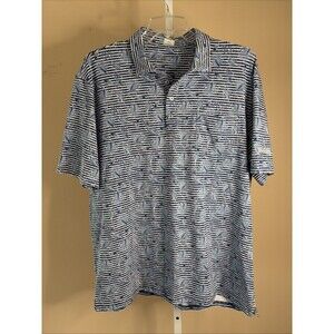 jonnie o hanging out polo golf shirt mens XL blue white palms print stripes Logo